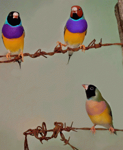 Black-headed female with two males