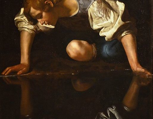 Caravaggio's 1599 painting of Narcissus, staring into the digital pond.